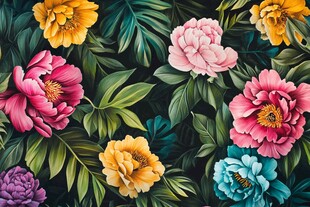 3d浮雕缤纷花卉