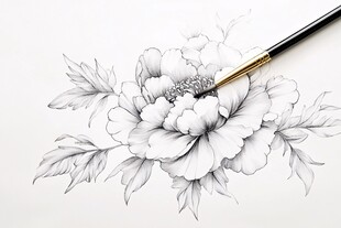 钢笔勾线花