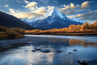 雪山河流湿地草壁纸