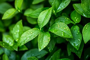 万年青树叶上雨珠