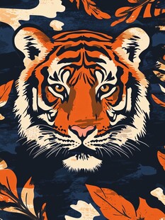 原色虎头潮流插画