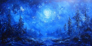 手绘雪夜风景无框画