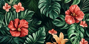 田园风热带树叶花朵