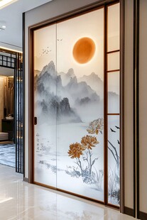 山水画玻璃屏风
