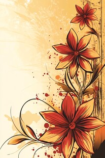 橘色花艺手绘