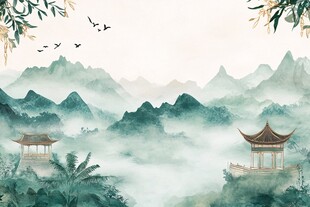 仙鹤楼阁古风山水画