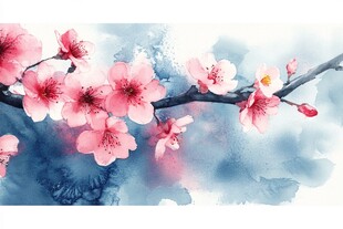 水墨水彩桃花无框画