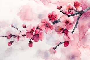 桃花水彩画