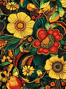 彩色民族风花草花卉