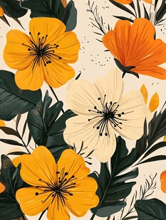 田园风热带树叶花朵