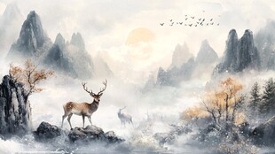 麋鹿禅意山水