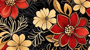 复古风黑底大花朵图案