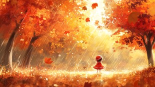 手绘秋季主题朦胧插画