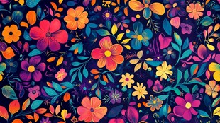 彩色民族风花草花卉