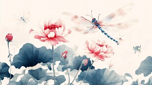 蜻蜓荷花插画