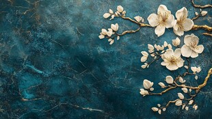 复古蓝底樱桃花