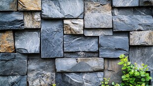 深蓝色拼接石片墙