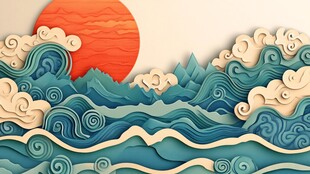 古风海浪包装插画