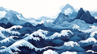 古风海浪包装插画