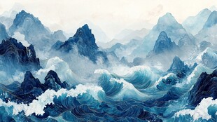 古风海浪包装插画