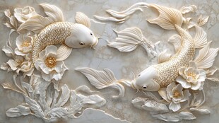 3d浮雕金鱼鲤鱼