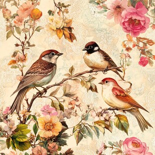 欧美风格鸟花卉