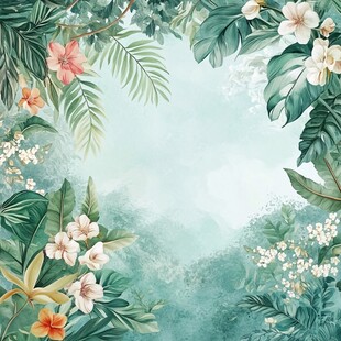 田园风热带树叶花朵