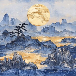 金色复古山水装饰画