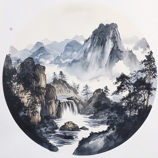 圆形挂画山水画