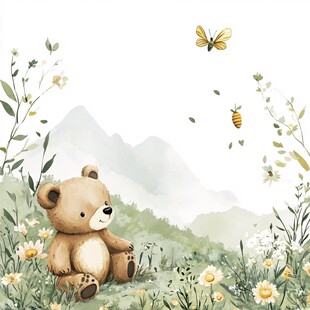 小熊室内野外场景插画