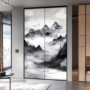 山水画玻璃屏风