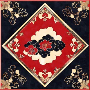 青花红彩加金花卉瓷砖