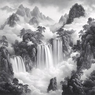 水墨数字画工笔山水