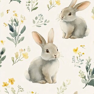 萌兔花园主题碎花图案