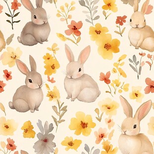 萌兔花园主题碎花图案