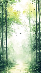 林间小道手绘