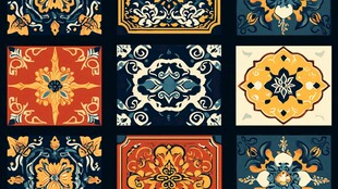 色块花古典图案组合