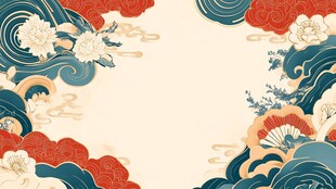海浪仙鹤云纹中式背景