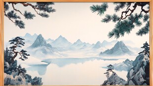 复古松树山水画