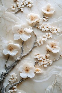 3d立体浮雕花卉花鸟