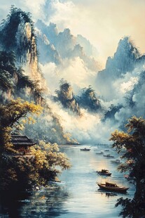 风光人间仙境油画