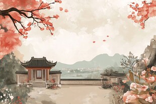 亭台楼阁意境插画