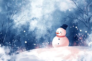 彩绘冬天里的雪人插画