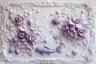 鱼干花3d立体浮雕画