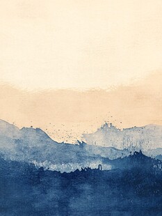 水彩画山峰群山远山