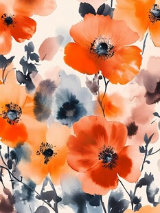 抽象底纹色水墨花