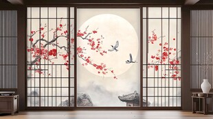 中式窗景插画