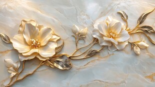 轻奢金色牡丹花线条