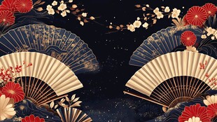 新中式折扇插画