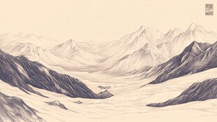 高端山水线包装插画